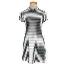 Free People Dress Womens XS X Small Black White Striped Bodycon T-Shirt Crew