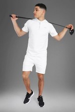 BoohooMan Man Active Crew Neck Polo Top  Short Set, White, Size Medium