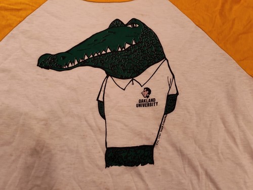 Vtg 80's Yanz Industries Oakland University Raglan Tee Shirt USA Made Alligator - Picture 3 of 20
