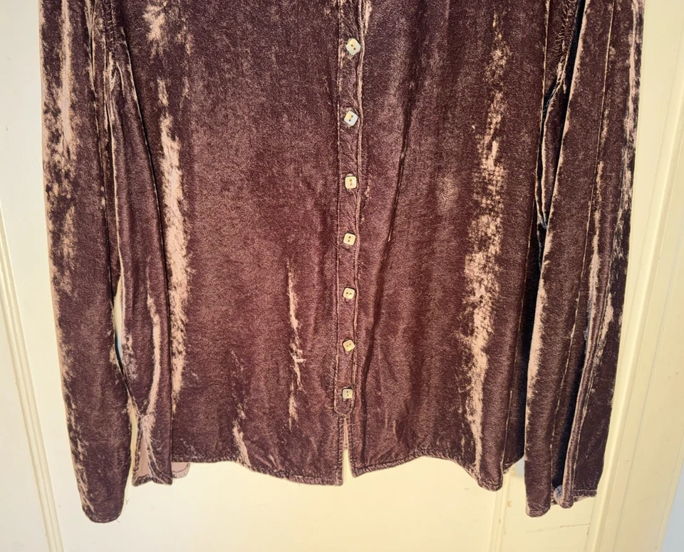 Camisa Top J. Jill Mujer Terciopelo Aplastado Manga Larga Abotonada Marrón Talla XL Foto 3 de 4