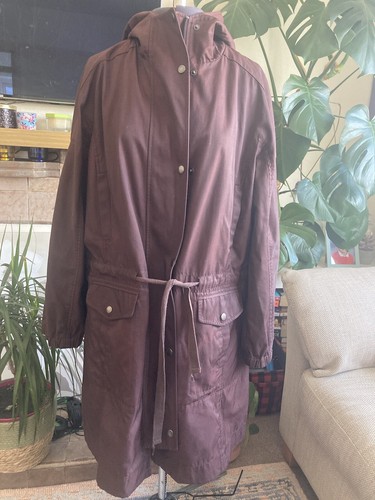 WOMENS POETRY Burgundy Parka RAINCOAT SIZE UK 14 UNLINED, HOODED, Wax Look - Picture 2 of 8