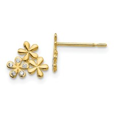Real 14kt Yellow Gold Madi K CZ Children's Flower Post Earrings