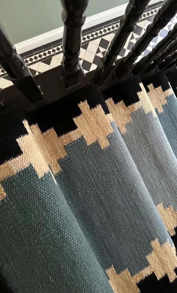 Alfombra boho de lana Kilim azul hecha a mano alfombra oriental marroquí vintage frontera suroeste Foto 3 de 4