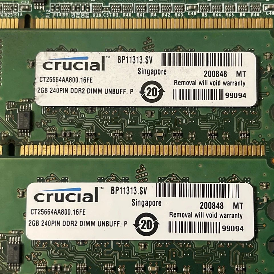 6gb Crucial Memory 4 GB (2x2GB) 2 GB (2x1GB) DIMM 800MHz DDR2 Memory PC2 6400U - Image 4 of 4