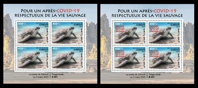 DJIBOUTI 2023 SHEET 4V (REG & OVPT) - TURTLES TORTUES TURTLE - PANDEMIC - MNH - Photo 1/3