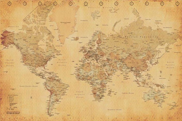 Laminated Vintage Style World Map Maxi Poster