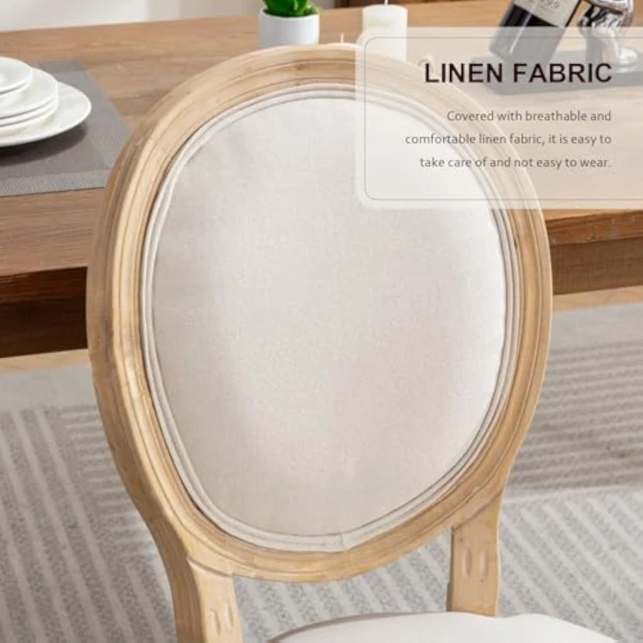 Juego de 2 sillas de comedor tapizadas kit de respaldo de tela ovalada de campo francés Foto 3 de 4