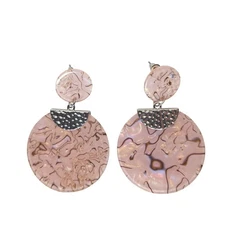 Acrylic/Resin Pink Swirl Dangle Drop Earrings Silver Tone Disc Studs Jewelry