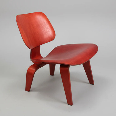 Herman Miller Eames LCW Molded Plywood Lounge Chair Red Mid Century Modern