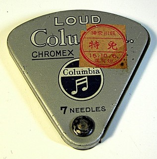 Rare Ad Triangular Gramophone Needles Tin COLUMBIA 1940 Japan Phono Nadeldose #5