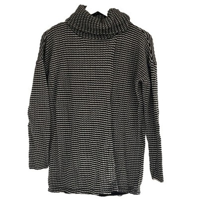Cabi Fergie Sweater Size Small Black White Stripe Cowl Neck Split Knit 3167