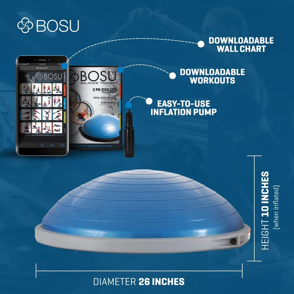 Bosu Pro Multifunctional Home Gym 26” Strength Trainer Ball Balance Board, Blue - Image 2 of 4