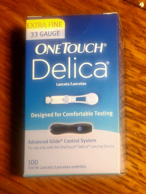 ONE TOUCH Delica Lancets - 100 Extra Fine 33 Gauge  DISCONTINUED LESS PAIN !!!!