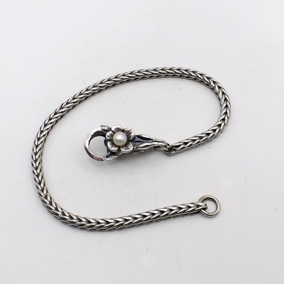 Trollbead Sterling Silver Pearl Flower Clasp Foxtail Chain Link Bracelet Starter