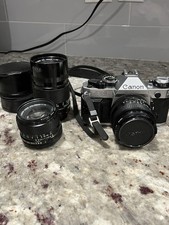 Canon AE-1 Program 35mm Film Camera w/ OEM 50mm f/1.8 Lens 3 Lenses Untested