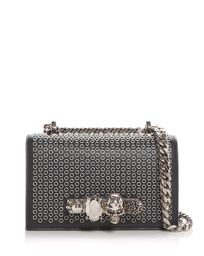 McQueen Eyelet Embellished Mini Satchel Leather Shoulder Bag (ORIG. $2790) BLACK