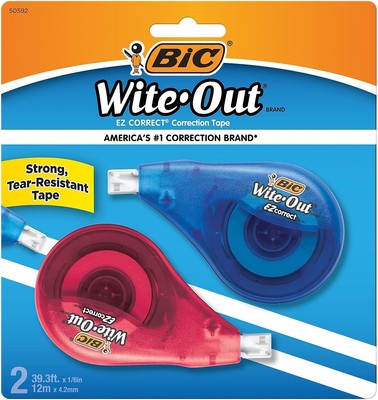 BIC Wite-Out Brand EZ Correct Correction Tape, 2 Count (Pack of 1), White 