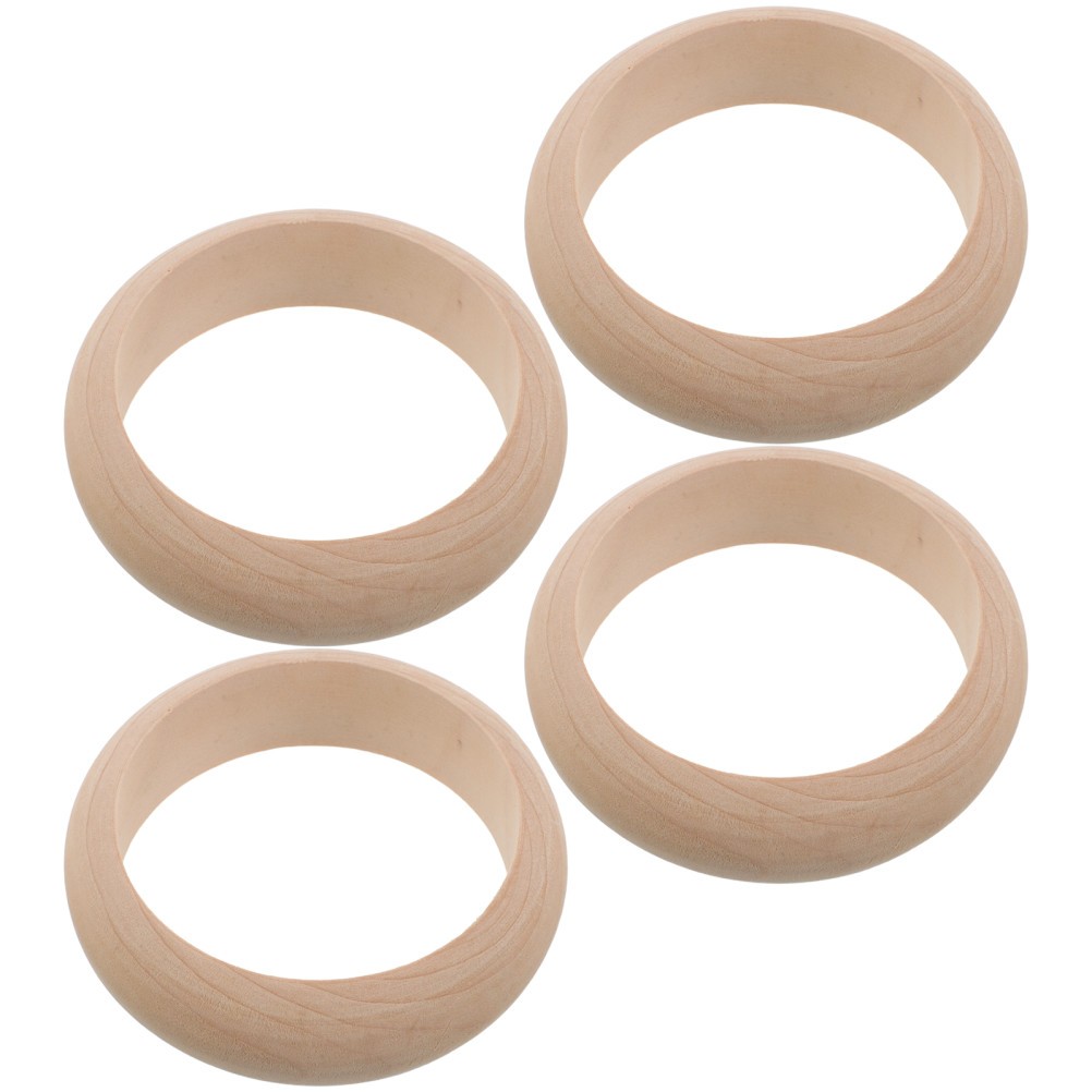  4pcs Wooden Bangle Bracelet - Log Retro Macrame Rings Unfinished Smooth Wood