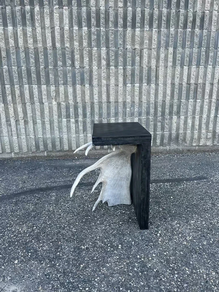Stag T Stool/Nightstand Custom Handmade With Plywood & Alaskan Moose Antler - Image 3 of 4