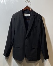 Calvin Klein Mens Black Long Sleeve Pockets Slim-Fit Two-Button Blazer Size S