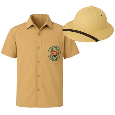 Dschungel Safari Hemd & Tropenhelm, Zweiteiliges Entdecker Outfit für Erwachsene
