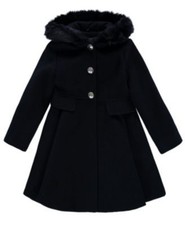 S Rothschild  Co Big Girls Hooded Faux Fur Dark Navy Trim Coat - SML