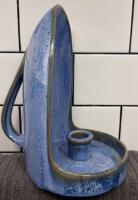 Fulper Pottery Matte Blue 7 1/2'' Hooded Chamberstick Candlestick c. 1910 Holder