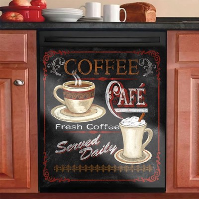 Black Dishwasher Cover Sticker Morning Coffee Decor Kitchen Refrigerator Magn...
