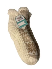 Muk Luks Womens Cabin Socks Size L XL Snowflake White Jojoba Oil Solid Grippers
