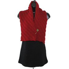 Scarf Neck Warmer Hand Knit Herringbone with Pin Deep Red Warm Winter NEW