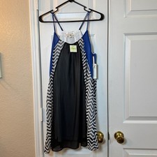 Altar'd State Women's Sleeveless Flowy Black/Blue W/Chevron Pattern Sm Dress New