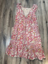 Old Navy Womens V Neck Floral Swing Ruffle Dress L Multicolor Cotton Boho Tiered