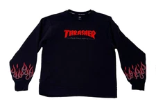 Vans Thrasher Off The Wall Black Flame Sweatshirt Embroidered Medium