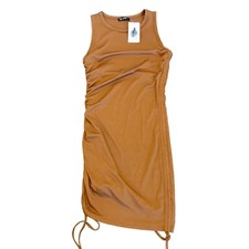 BTFBM Women's Rust Brown Ribbed Cinched Bodycon Dress Size S Casual Y2K. Flawed
