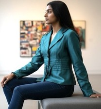 Kay Unger NWT Green Silk Blend Cascade Ruffle Peplum Blazer Cocktail Jacket 12