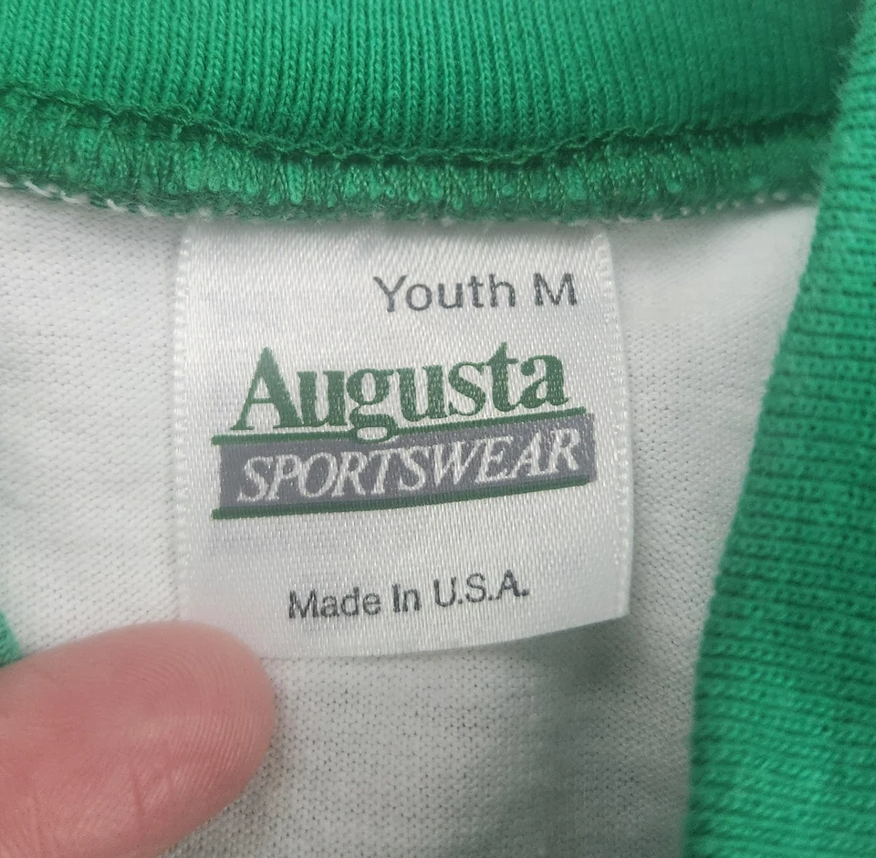 Vintage 80s 90s Augusta Sportswear Green & White Ringer Jersey Tee – Boys 8/10 - Image 3 of 4