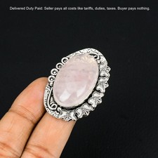 Oval Rose Quartz Gemstone Mother Heart Chakra Statement Ring 925 Sterling Silver