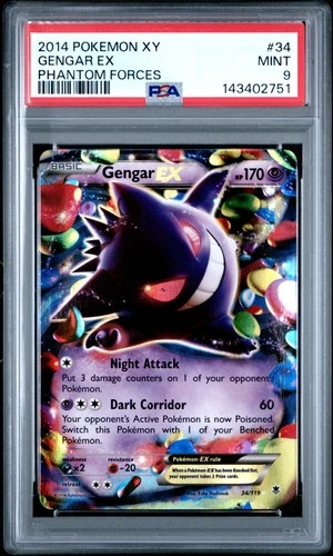 2014 POKEMON XY PHANTOM FORCES #34 GENGAR EX PSA 9