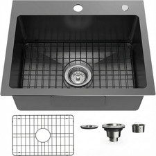 20" X 16" Black Stainless Steel Drop-In Kitchen Sink with Drain Grid Kit