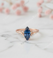 Marquise Lab Royal Blue Sapphire Leaf Wedding Ring 925 Silver Engagement Ring