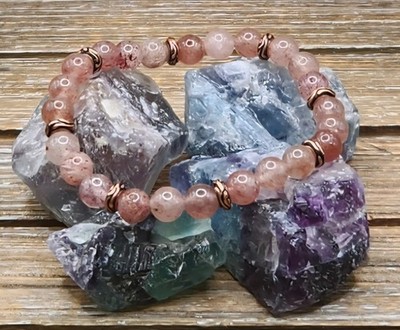 Strawberry Quartz and Copper Beaded Bracelet