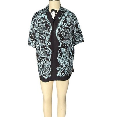 Versace INFORMAL SHIRT BAROQUE MINT PRINT POPLIN FABRIC, sz 52
