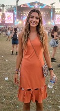 Vtg Fiona London Tank Dress Med Orange Ribbon Bows Whimsy Cochella Y2k $165