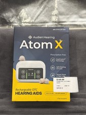 BRAND NEW Audien Hearing Atom X Rechargeable OTC Hearing Aids, Bluetooth,UV Case