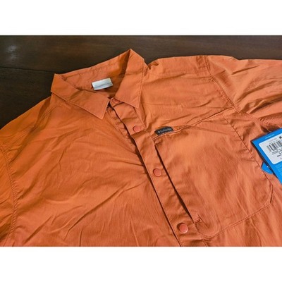 Columbia Sage Peak Woven SS Shirt Mens L Orange Short Sleeve Button Down AO9176