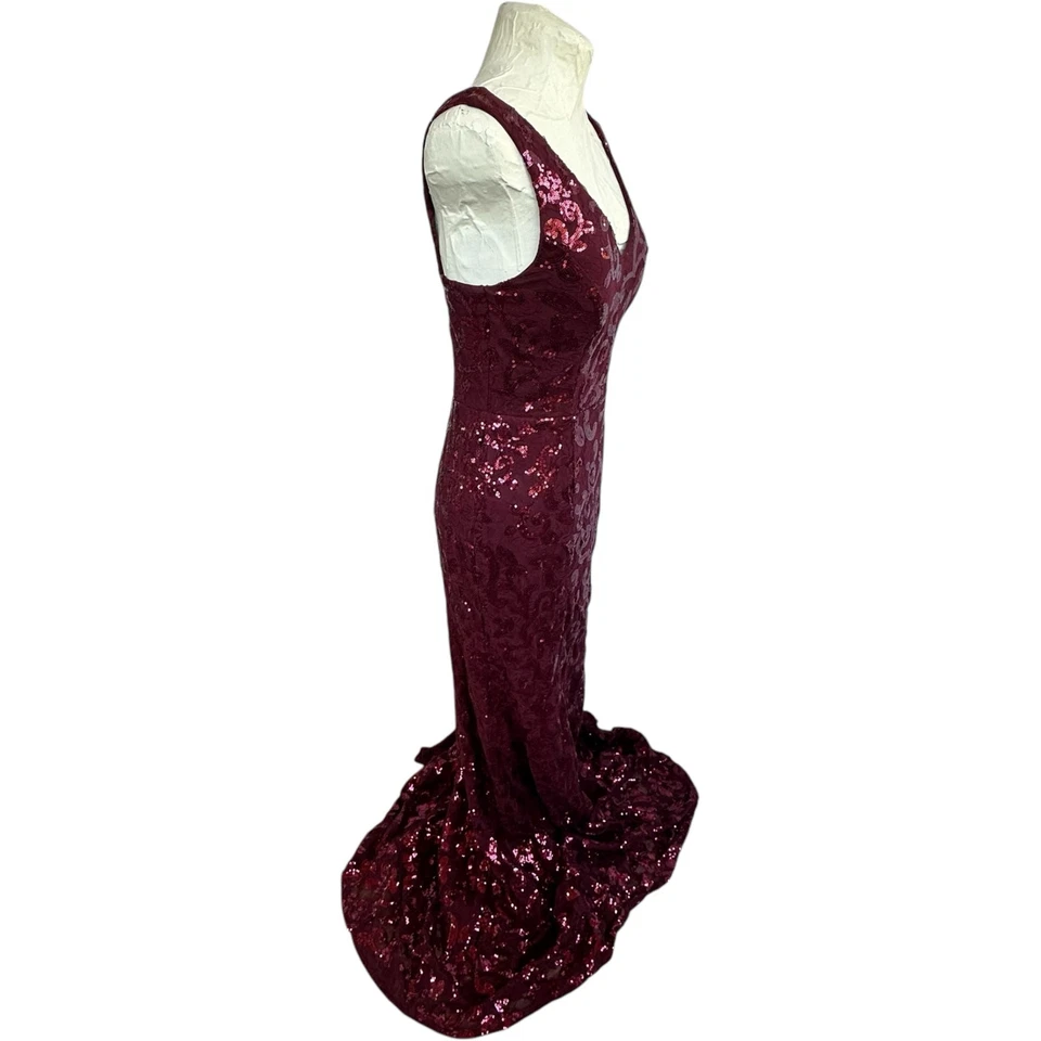 Special Occasion Dress Sz 9 Sequin Long Formal Gown With Train Whimsigoth Prom - Image 4 of 4