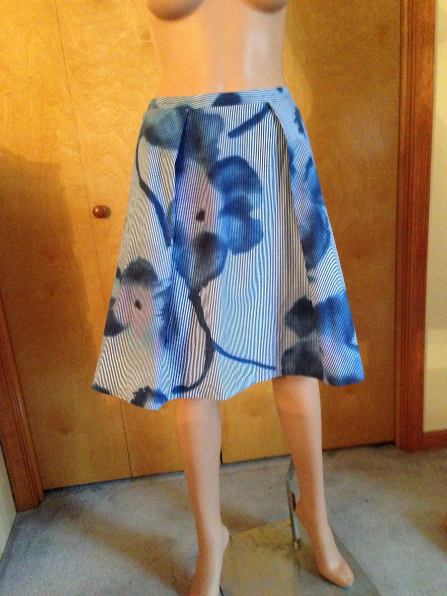 RENE LEZARD スカート RENE LEZARD $380 BLUE NAVY BATIK COTTON STRIPED FLORAL SKIRT