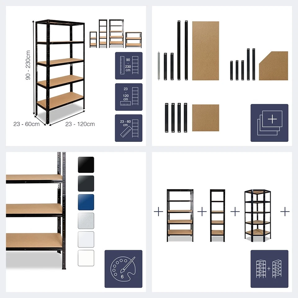 shelfplaza BLACK Metallregal Industrialstyle schwarz, 90 cm hoch, 156 Varianten - Bild 2 von 4