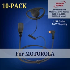 10 Pack D-Shape PTT Earpieces for Motorola Radios SL300 SL3500 SL7550 [1-Pin]