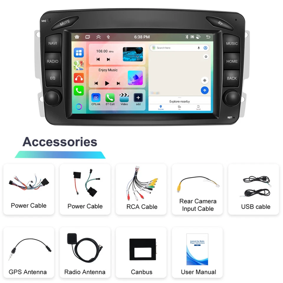 4+64GB Android 15 Carplay Autoradio Für Mercedes Benz C/CLK/G Klasse W203 W209 - Bild 2 von 4